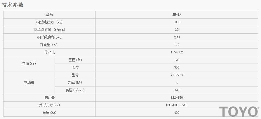 JM-1A型建筑卷?yè)P(yáng)機(jī)的技術(shù)參數(shù)